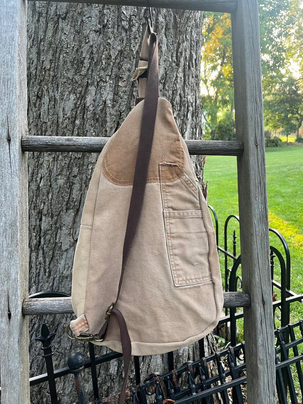 Up-cycled workwear sling bag