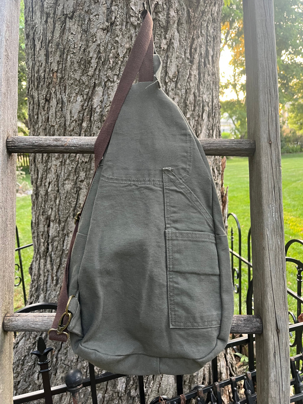 Up-cycled workwear sling bag